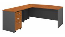 L Shaped Single Pedestal Desks Bush Furniture 72in W Bow Front L-Shaped Desk with Assembled 3 Drawer Mobile File Cabinet