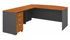 L Shaped Single Pedestal Desks Bush Furniture 72in W Bow Front L-Shaped Desk with Assembled 3 Drawer Mobile File Cabinet