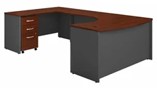 U Shaped Single Pedestal Desks Bush Furniture 60in W Left Handed Bow Front U-Shaped Desk with Assembled Mobile File Cabinet