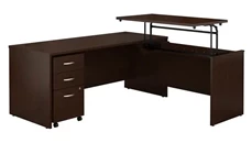 Standing Desks - Manually Adjustable Bush Furniture 6ft W x 30in D 3 Position Sit to Stand L Shaped Desk with Mobile File Cabinet
