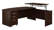 Standing Desks - Manually Adjustable Bush Furniture 6ft W x 36in D 3 Position Bow Front Sit to Stand L Shaped Desk with Mobile File Cabinet