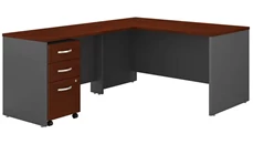 L Shaped Single Pedestal Desks Bush Furniture 60in W L-Shaped Desk with Assembled 3 Drawer Mobile File Cabinet