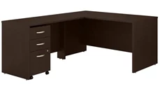 L Shaped Single Pedestal Desks Bush Furniture 60in W L-Shaped Desk with Assembled 3 Drawer Mobile File Cabinet