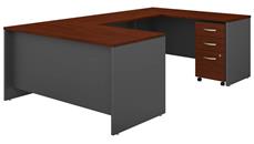 U Shaped Single Pedestal Desks Bush Furniture 60in W U-Shaped Desk with 3 Drawer Mobile File Cabinet