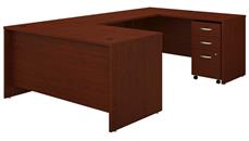 U Shaped Single Pedestal Desks Bush Furniture 60in W U-Shaped Desk with 3 Drawer Mobile File Cabinet