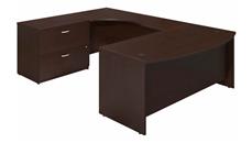 U Shaped Single Pedestal Desks Bush Furniture 72in W x 36in D Left Hand Bowfront U-Station Desk Shell with Lateral File