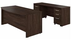 Office Suites Bush Furniture 72in W x 36in D Bow Front Desk and Credenza with 2 Assembled Mobile File Cabinets