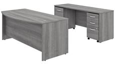 Office Suites Bush Furniture 72in W x 36in D Bow Front Desk and Credenza with 2 Assembled Mobile File Cabinets
