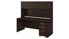 Stand-Alone Desks with Hutch Bush Furniture 72in W x 30in D Office Desk with Hutch and Assembled Mobile File Cabinet