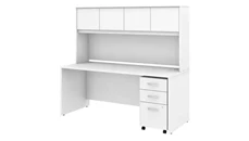 Stand-Alone Desks with Hutch Bush Furniture 72in W x 30in D Office Desk with Hutch and Assembled Mobile File Cabinet