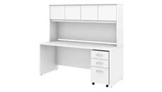 Stand-Alone Desks with Hutch Bush Furniture 72in W x 30in D Office Desk with Hutch and Assembled Mobile File Cabinet
