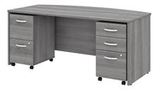 Stand-Alone Double Pedestal Desks Bush Furniture 72in W x 36in D Bow Front Desk with 2 Assembled Mobile File Cabinets