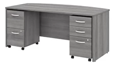 Stand-Alone Double Pedestal Desks Bush Furniture 72in W x 36in D Bow Front Desk with 2 Assembled Mobile File Cabinets