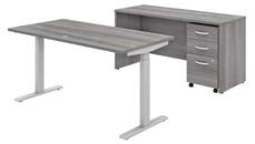 Standing Desks - Electronically Adjustable Bush Furniture 60in W x 30in D Height Adjustable Standing Desk, Credenza and Assembled Mobile File Cabinet