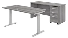 Standing Desks - Electronically Adjustable Bush Furniture 60in W x 30in D Height Adjustable Standing Desk, Credenza and Assembled Mobile File Cabinet
