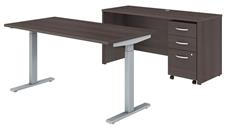 Standing Desks - Electronically Adjustable Bush Furniture 60in W x 30in D Height Adjustable Standing Desk, Credenza and Assembled Mobile File Cabinet
