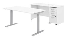 Standing Desks - Electronically Adjustable Bush Furniture 60in W x 30in D Height Adjustable Standing Desk, Credenza and Assembled Mobile File Cabinet