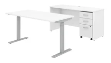 Standing Desks - Electronically Adjustable Bush Furniture 60in W x 30in D Height Adjustable Standing Desk, Credenza and Assembled Mobile File Cabinet