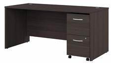 Stand-Alone Single Pedestal Desks Bush Furniture 66in W x 30in D Office Desk with Assembled 2 Drawer Mobile File Cabinet
