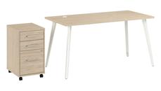 Stand-Alone Single Pedestal Desks Bush Furniture 60in W Desk with Splayed Metal Legs and 3 Drawer Mobile File Cabinet (Assembled)