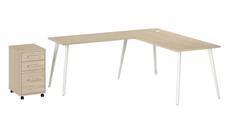 L Shaped Single Pedestal Desks Bush Furniture 72in W L-Shaped Desk with Splayed Metal Legs and Mobile File Cabinet (Assembled)