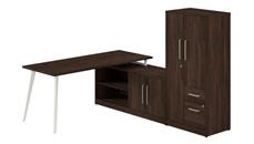 L Shaped Single Pedestal Desks Bush Furniture 72in W L-Shaped Desk with Metal Legs, Low Storage Cabinet, and Wardrobe