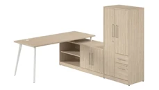 L Shaped Single Pedestal Desks Bush Furniture 72in W L-Shaped Desk with Metal Legs, Low Storage Cabinet, and Wardrobe
