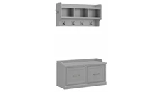 Coat Racks & Hall Trees Bush Furniture 40in W Shoe Storage Bench with Doors and Wall Mounted Coat Rack