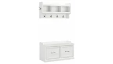 Coat Racks & Hall Trees Bush Furniture 40in W Shoe Storage Bench with Doors and Wall Mounted Coat Rack