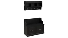 Benches Bush Furniture 40in W Entryway Bench with Doors and Wall Mounted Coat Rack