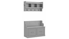 Benches Bush Furniture 40in W Entryway Bench with Doors and Wall Mounted Coat Rack