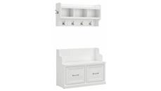 Benches Bush Furniture 40in W Entryway Bench with Doors and Wall Mounted Coat Rack