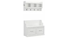 Benches Bush Furniture 40in W Entryway Bench with Doors and Wall Mounted Coat Rack