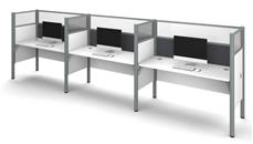 Cubicles Bestar Triple Side-by-Side Workstation - White with Tack Boards and Acrylic Glass Privacy Panels