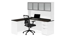 L Shaped Desks with Hutch Bestar L-Shaped Desk with Frosted Glass Door Hutch