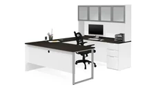 U Shaped Desks with Hutch Bestar U-Sshaped Desk with Frosted Glass Door Hutch