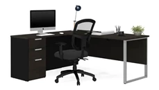 L Shaped Single Pedestal Desks Bestar L-Shaped Desk with Metal Legs