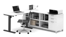 Standing Desks - Electronically Adjustable Bestar L-Desk with Electric Height Adjustable Table