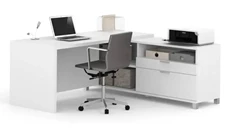 L Shaped Single Pedestal Desks Bestar 72in W L-Shaped Office Desk