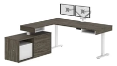 Standing Desks - Electronically Adjustable Bestar Height Adjustable L-Desk with Dual Monitor Arm