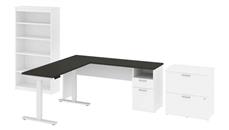 Standing Desks - Electronically Adjustable Bestar 72in W L-Shaped Standing Desk with Bookcase and Lateral File Cabinet