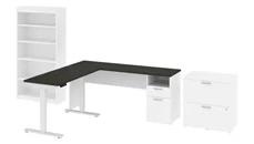 Standing Desks - Electronically Adjustable Bestar 72in W L-Shaped Standing Desk with Bookcase and Lateral File Cabinet
