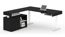 Standing Desks - Electronically Adjustable Bestar 72in W L-Shaped Standing Desk with Credenza