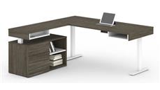 Standing Desks - Electronically Adjustable Bestar 72in W L-Shaped Standing Desk with Credenza