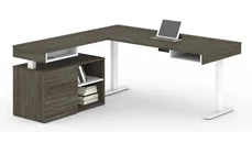 Standing Desks - Electronically Adjustable Bestar 72in W L-Shaped Standing Desk with Credenza