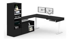 Standing Desks - Electronically Adjustable Bestar 72in W L-Shaped Standing Desk with Credenza, Storage Unit and Dual Monitor Arm