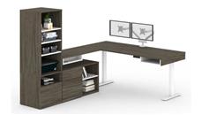 Standing Desks - Electronically Adjustable Bestar 72in W L-Shaped Standing Desk with Credenza, Storage Unit and Dual Monitor Arm