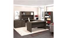 Office Suites Bestar U or L-Shaped Executive Desk with Hutch, Lateral File Cabinet and Bookcase