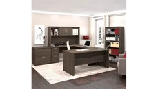 Office Suites Bestar U or L-Shaped Executive Desk with Hutch, Lateral File Cabinet and Bookcase