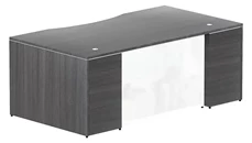 Stand-Alone Single Pedestal Desks Corp Design 72in x 42in Single Pedestal Bow Front Desk with Glass Modesty Panel